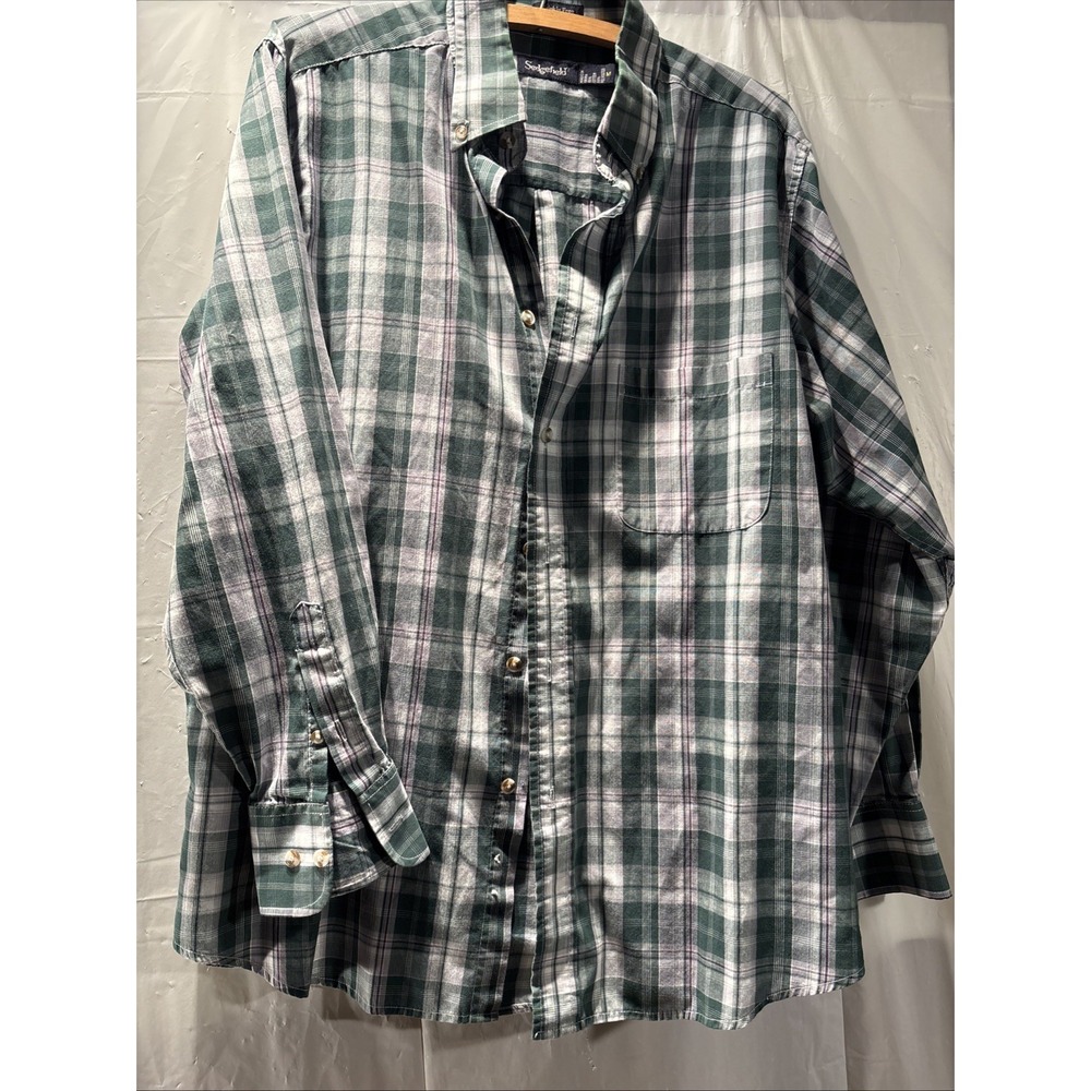 Sedgefield Mens M Button Down Long Sleeve Shirt Plaid Green/ White 1 Pocket
